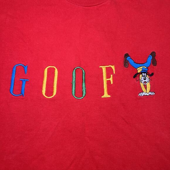 Disney Goofy T-shirt Adult Size OSFA Red Embroidered Cut Hem Single Stitch VTG - Picture 6 of 15